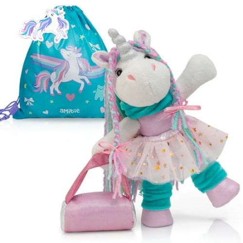 Unicorn Stuffed Animal - 23cm Pink Unicorn Plush Toys w/ Dress up Clothes - Ballerina Doll for Girls