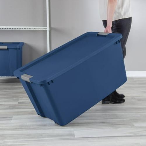 Sterilite 45 Gallon Extra-Large Wheeled Storage Bin, Plastic Storage Container with Latch Lid & Wheels, Blue
