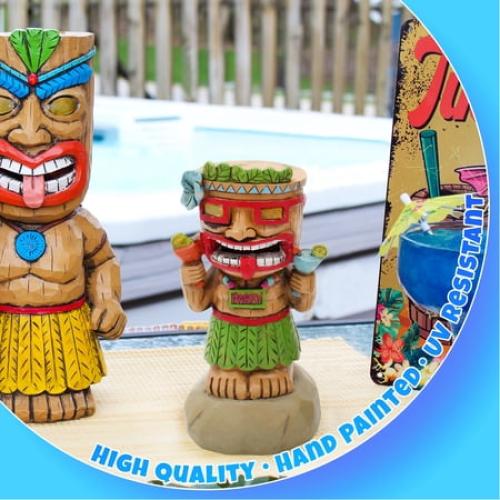 Darware Solar Garden Mini Tiki Statue: Party Guy; Solar-Powered Hawaiian Luau Party, Pool Tiki Bar and Garden Decor