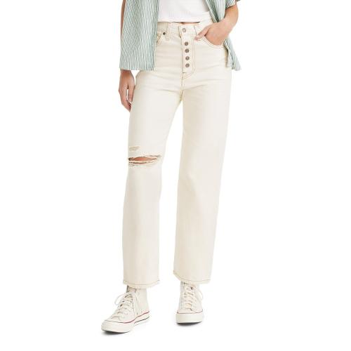 Levi's Women's Snap Ribcage Straight Ankle Jeans (New) White Destructed 25