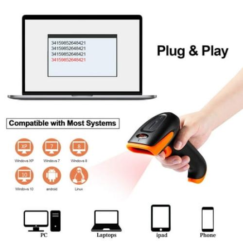 Tera Wireless 2D QR Barcode Scanner with Stand Bluetooth 2.4GHz USB Wired Handheld Bar Code Reader for Price Check HW0001