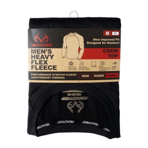 Realtree Men's Heavyweight Fleece Base Layer Thermal Shirt, Black, XL