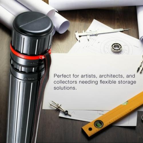 U.S. Art Supply Black Telescoping Drafting Tube - 4 Outside/3-3/4 Inside Diameter, Expands 30-1/4 to 52, Durable Protection with Shoulder Strap - Ideal for Posters, Blueprints, Art & More