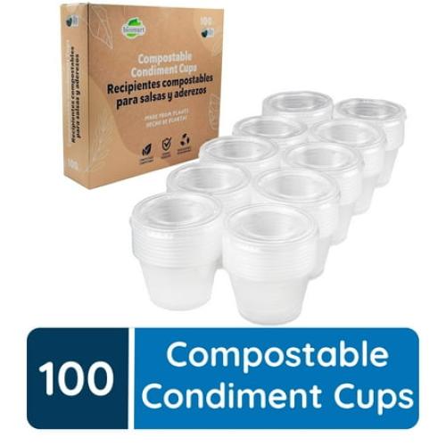 Compostable Condiment Cups with Lids, 2 oz Disposable Sauce Cups, 100 Sets per Pack: Eco-Friendly for Dressings