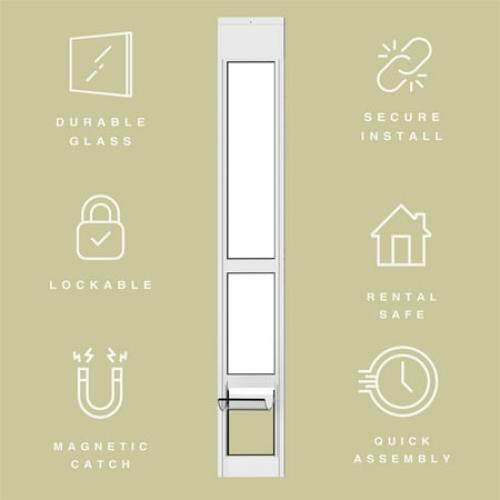 Hakuna Pets Medium White Glass Sliding Door Patio Pet Door, With Lockable Flap, Suitable for Most Sliding Doors