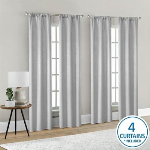 Mainstays 4 of a Kind Blackout Curtain Panels, Set of 4, Gray, 28 W x 95 L
