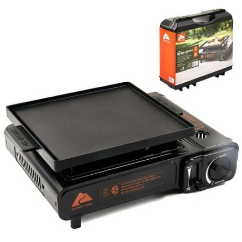 Ozark Trail 2 in 1 Butane Griddle, Black Color, 7650 BTU, Piezo-Electric 2.2kw, Cast Aluminum Griddle, Compact - Lightweight, CSA Approved for Outdoor Cooking