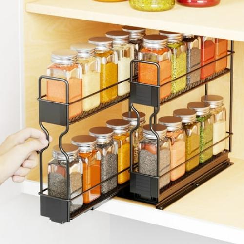 SpaceAid Spice Rack Pull Out Organizer, 2 Drawers 2-Tier, 5.2 W x10.75 D x10 H