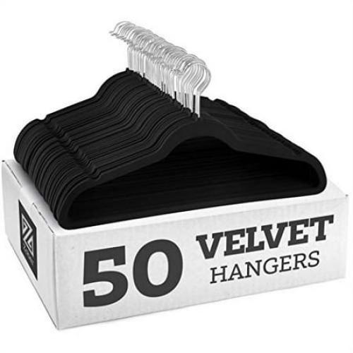 Velvet Heavy Weight Clothing Hanger, 50 Pack, Black