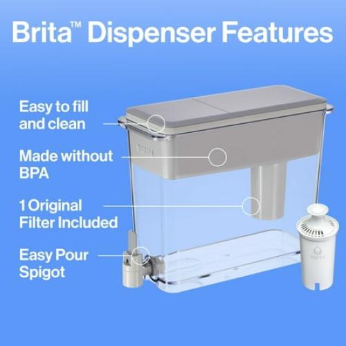 (lid chipped) Brita Extra Large Ultramax 27 Cup Grey Filtered Water Dispenser with 1 Standard Filter