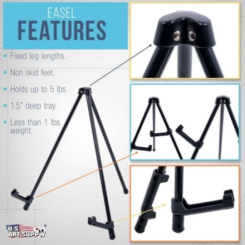 U.S. Art Supply 14 High Exhibitor Steel Tabletop Instant Display Easel - Portable Tripod Stand Paintings Pictures Signs