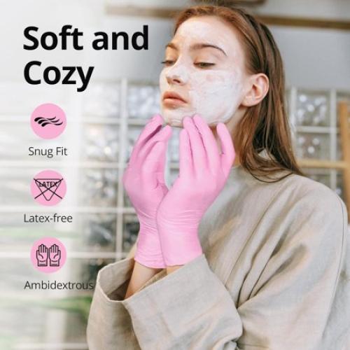 SwiftGrip Nitrile Gloves, Medical Exam Pink Gloves Disposable Latex Free Powder Free for Cleaning, Food Prep, Esthetician, 100-ct Box, Small