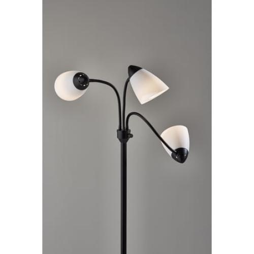 Mainstays 3 Head Adjustable Floor Lamp, Black with White Plastic Shades, Classic, Young Adult, Adult use.