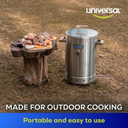 Universal 20-pound Stainless Steel (25-servings) Charcoal Barrel Smoker with Thermometer & Airlock system - 20.5x 29.6 x ⌀15.5, 2 in 1 Vertical Grill and Smoker, Slow Cooking Barrel