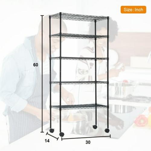 60x30x14 BestOffice 5-Shelf Wire Tier Layer Shelving 60x30x14 Storage Rack,Black