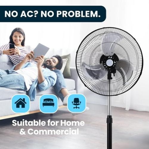 PAMI 18 Oscillating Pedestal Fan with Adjustable Height & 3 Speed Settings, High-Velocity Stand Fan for Home & Bedroom, Black