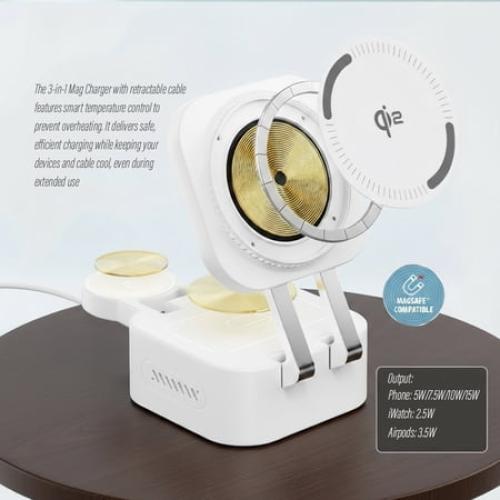3-in-1 Retractable Magcharge Charging Station for Phone, Airpods, & iWatch