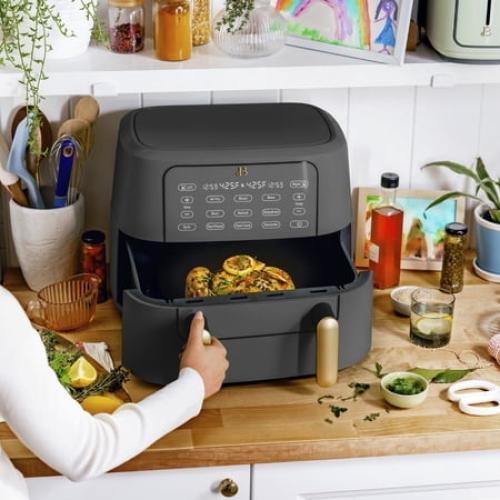 Beautiful 9 QT TriZone Air Fryer, Oyster Grey by Drew Barrymore