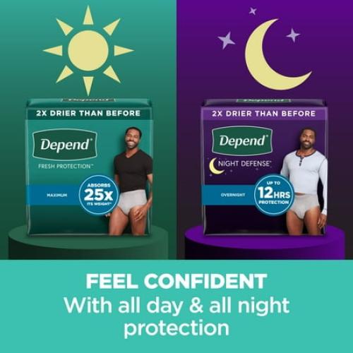 Depend Fresh Protection Incontinence Underwear for Men, Adult Diapers, S/M, 32 Count