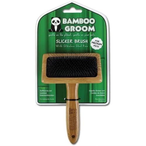 Bamboo Groom Slicker Brush with Stainless Steel Pins for Pets, Medium