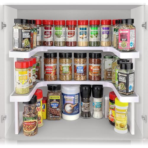 Spicy Shelf Deluxe - Expandable 2 Tiered Spice Rack Organizer for Cabinet & Pantry - Kitchen Seasoning Organizer - Cabinet Spice Racks for Inside Cabinets