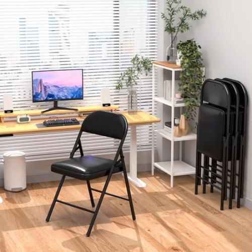 VENI 4-Pack Vinyl-Padded 30 Metal Folding Steel Chairs Adult Foldable Chair 3 Pack, Black