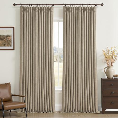 Amazon.com: Memory Trained Pinch Pleated Tall Nursery Curtains 102 Inches Long, Blackout Oak Taupe Linen Blend Sound Dampening Thermal Windows Curtain Oatmeal Farmhouse Dining Room Drapes 40W x 102L x 2 Panels : Home & Kitchen