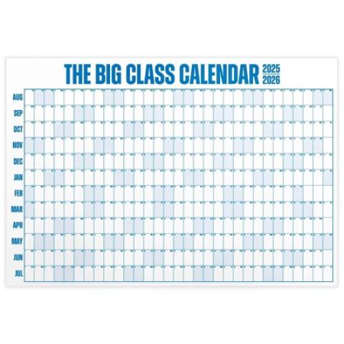 Size  4 x 3 The Big Class School Year Calendar August 2025 - July 2026, Dry Erase, 4 x 3 Feet, Blue