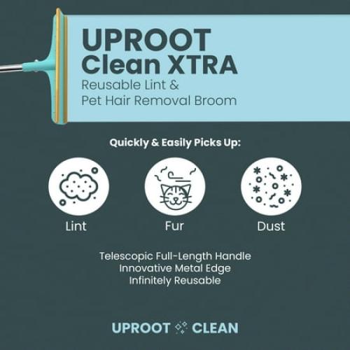 Uproot Clean Xtra - Reusable Pet Hair Removal Broom with Innovative Metal Edge Design - Telescopic Handle Pet Hair Broom - Durable Carpet Rake for Pet Hair Removal - Easy Pet Hair Remover for Carpet