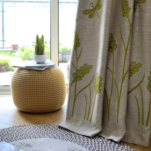 Melodieux Wheat Embroidery Linen Wide Curtains for Living Room Patio Door Large Window Grommet Drape Farmhouse Style Beige/Green 100 by 96 Inch (1 Panel)