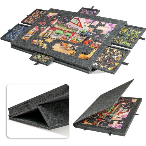 Color dark grey Lavievert Tilting Puzzle Board with 2-in-1 Designed Stand & Cover, Super Lightweight Felt Puzzle Plateau with 6 Drawers for Adults, Portable Jigsaw Puzzle Table for Up to 1000 Pieces