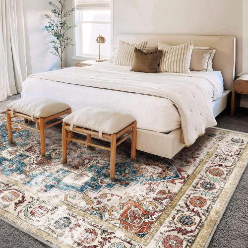 Beige Blue Area Rug 10x14' beige blue  bocho medallion LIVING ROOM BEDROOM OFFICE