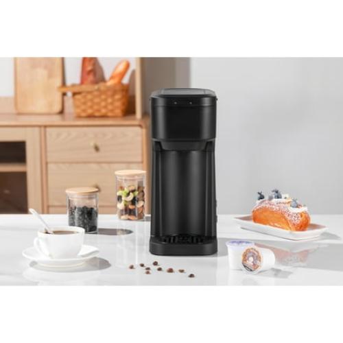 Mainstays Black Matte Dual Brew Coffee Maker, Single Serve, Auto Shutoff, 14 oz Reservoir