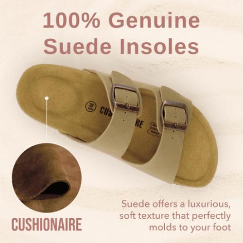 Size 8 M Cushionaire Women's Lane Cork Footbed Sandal – Comfortable Double Buckle Slip-On with Genuine Suede Footbed & Arch Support Slide Sandals for Women