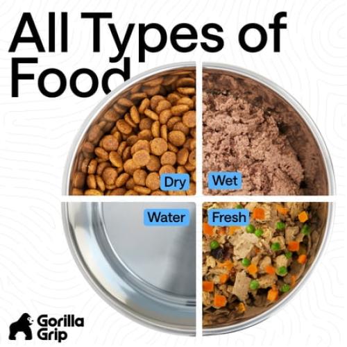 GORILLA GRIP Dog Bowl Set of 2, Holds 4 Cups, Food Grade 304 Stainless Steel, Silicone Base, Black