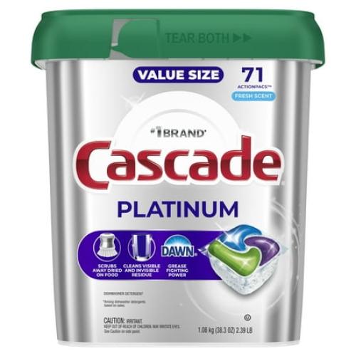71 pack Value Size Cascade Platinum Dishwasher Pods, Dishwasher Detergent Soap Tabs, Fresh, 71 Count