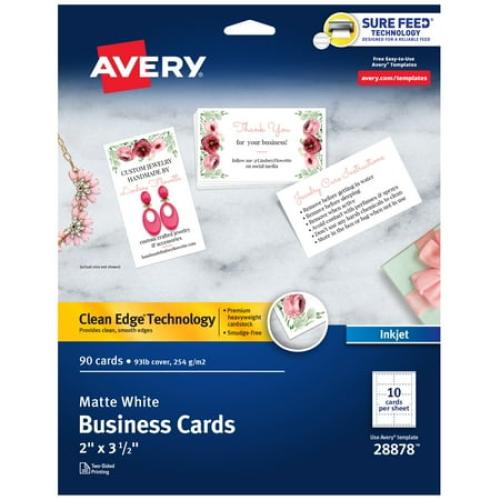 Avery Business Cards, Clean Edge, Matte White, 2 x 3.5, Paper, Inkjet, Pack of 90 Cards