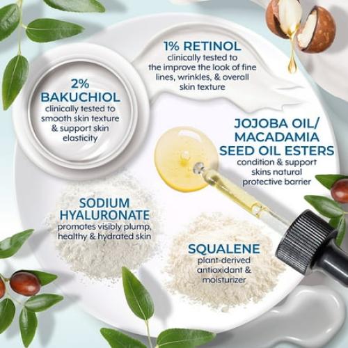 Plexaderm Dual Action Repair 1% Retinol Face Cream. Anti Aging Cream Serum with Retinol, Bakuchiol, and Hyaluronic Acid to Fight Fine Lines and Wrinkles, 1 fl. oz.