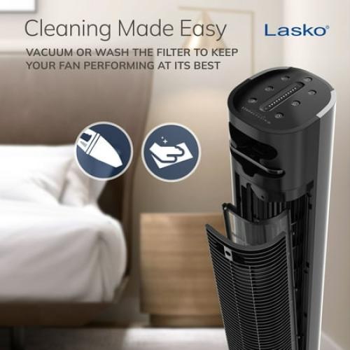 Lasko 40” WhisperForce DC Technology Tower Fan, 29 ft/s Airflow, Remote, Black, TDC401, New