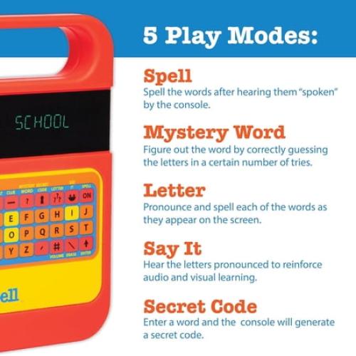 Playmonster Speak & Spell Electronic Game - Educational Learning Toy, Spelling Games, 80s Retro Handheld Arcade, Autism Toys, Activity for Boys, Girls, Toddler, Ages 7