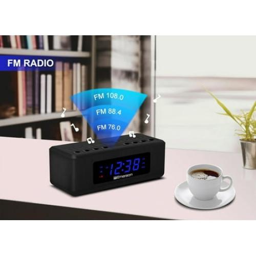 Emerson AM/FM Dual Alarm Clock Radio with 0.6 Blue LED Display, 4-Level dimmer, and Wake to Radio/Buzzer Alarm, Black - CK2023