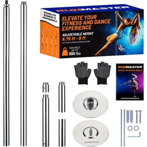 Premium Pole Spinning Static Dance Pole Kit | Portable & Removable 45mm Exercise Pole for Club, Party, Home Easy Assembly Safe & Sturdy Steel Construction | Silicone Rubber Protection
