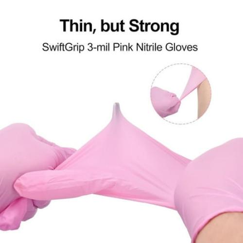 SwiftGrip Nitrile Gloves, Medical Exam Pink Gloves Disposable Latex Free Powder Free for Cleaning, Food Prep, Esthetician, 100-ct Box, Small