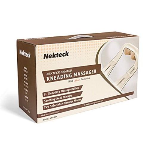 Nekteck Shiatsu Deep Kneading Massage Pillow with Heat, Car/Office Chair Massager, Neck, Shoulder, Back, Waist Massager Pillow [Speed Control, Bi-Direction Control] – Beige
