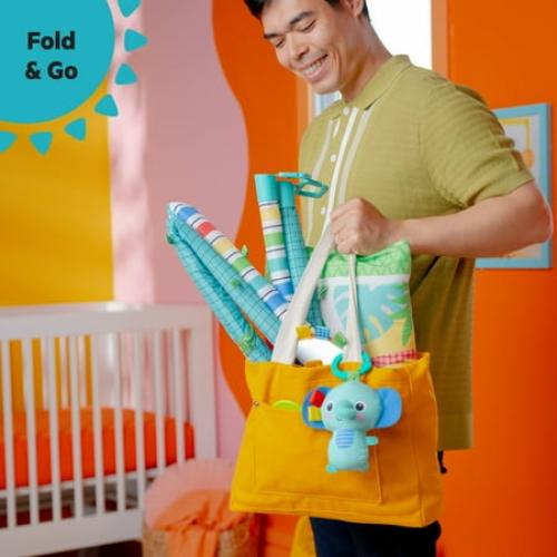 Bright Starts Wild Wiggles Baby Activity Gym & Play Mat, FoldAway Toy Bar, Newborn, Unisex (Green)