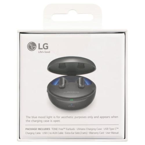 LG TONE Free FP9 Plug and Wireless True Wireless Bluetooth UVnano Earbuds, Black