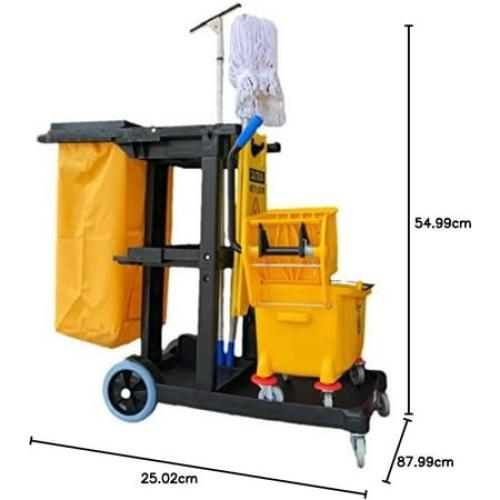 Simpli-Magic Janitorial Cart Commercial Grade Cleaning Cart Rolling Utility Cart, Black