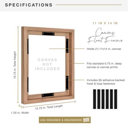 MCS Canvas Float Frames 16x20 Frame, Black Frame for Finished Canvases, Vertical & Horizontal Wall Hanging Large Frame with Adhesive for Canvas Paintings (1-Pack)