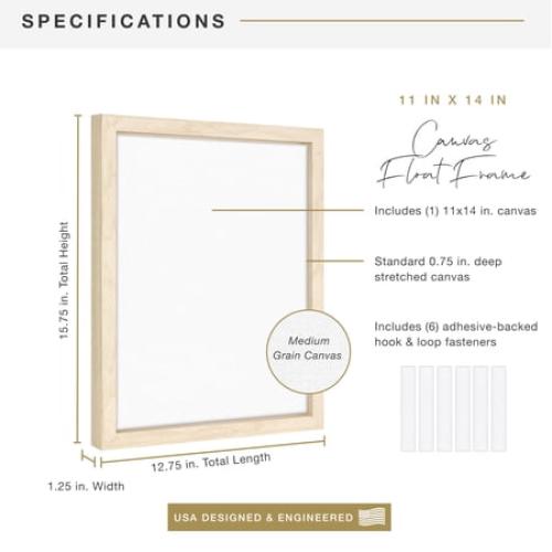 MCS Canvas Float Frames 16x20 Frame, Black Frame for Finished Canvases, Vertical & Horizontal Wall Hanging Large Frame with Adhesive for Canvas Paintings (1-Pack)