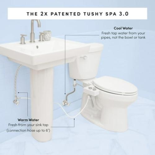 TUSHY Spa Self-Cleaning Warm Water Bidet Attachment, Adjustable Nozzle Angle, Pressure Control, Easy DIY Home Install, Requires Sink Access for Temperature Control, Gunmetal